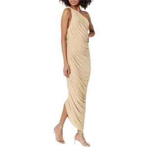 NORMA KAMALI Signature "Diana" One-Shoulder Shirred "Blonde"/Cream Maxi Dress XS